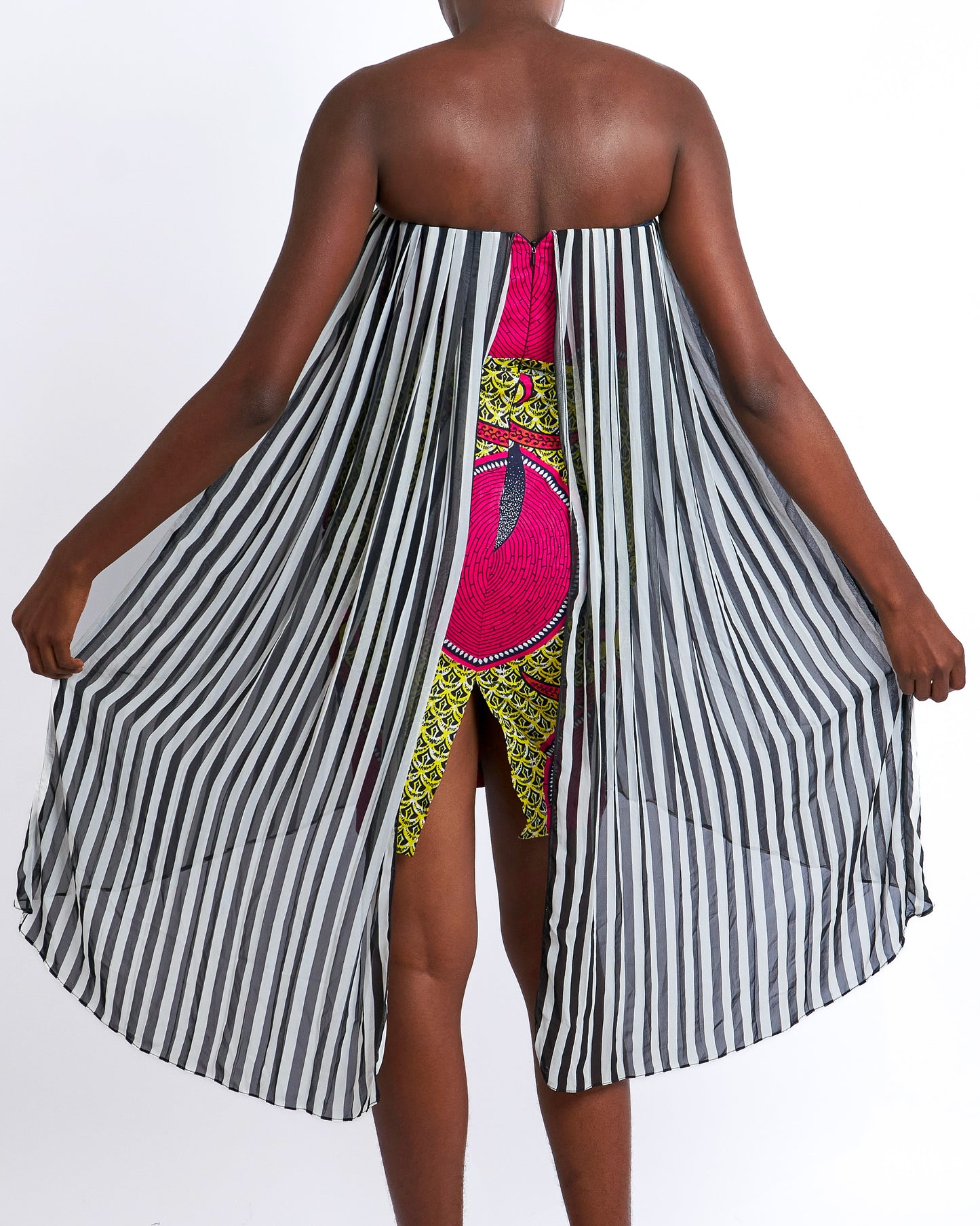 Christie Brown striped bandeau dress with African print detail - NBW