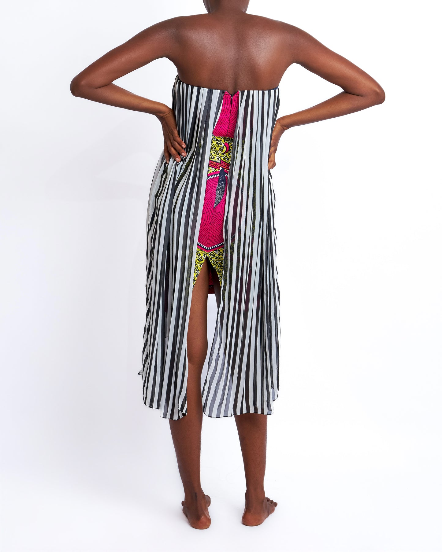 Christie Brown striped bandeau dress with African print detail - NBW